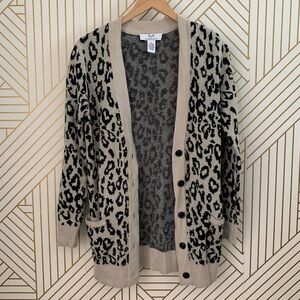 Magaschoni Wool Cashmere blend Leopard Cheetah Print Cardigan XS button front